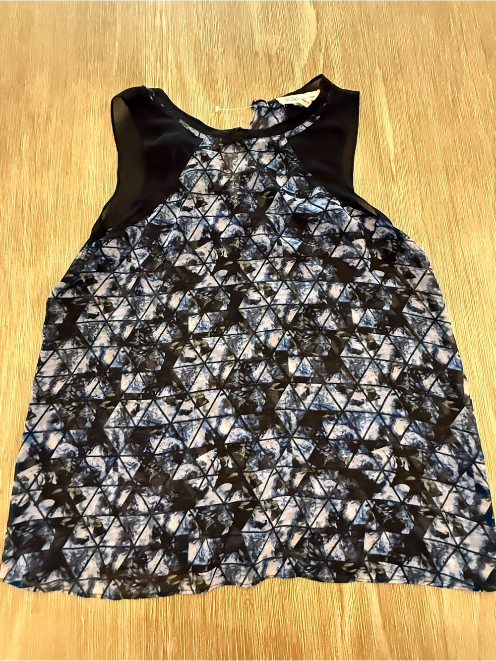 BCBGeneration Black and Blue Geometric Print Tank Top work business casual